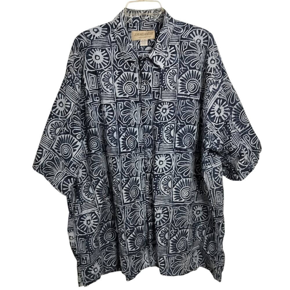 M891) Johari West Tribal Geometric Short Sleeve Cotton Batik Hawaiian Shirt 4XL